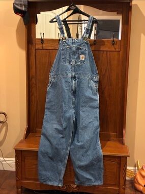 Carhartt Men's  48X30  Light Blue Denim Relaxed Fit Overalls